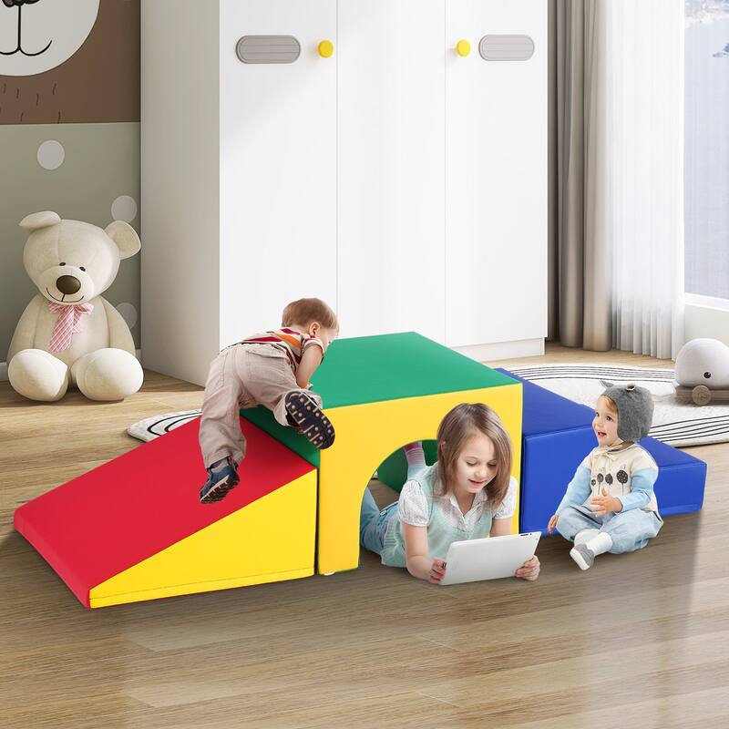 Multi Color Foam Climbing Tunnel Set for Kids with Pads and Ramp - Multi Color