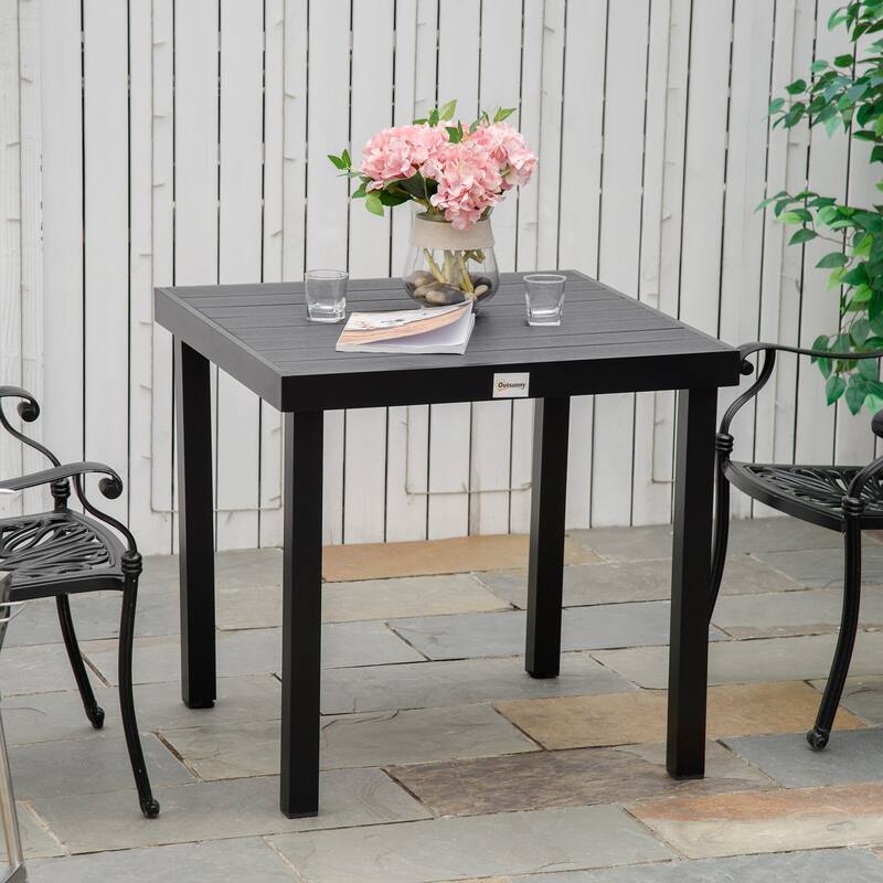 Outdoor Dining table for 4 Person, Square, Aluminum Metal Legs for Garden, Lawn, Patio, Woodgrain Black - Black