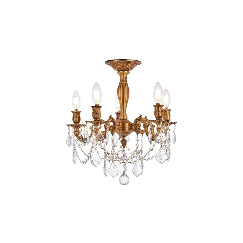 Somette Meilen 5-light Royal Cut Crystal and French Gold Flush Mount - Meilen 5-Light French Gold Flush Mount