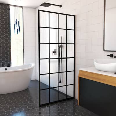 DreamLine Toulon 34 in. W x 72 in. H Frameless Shower Screen in Satin Black
