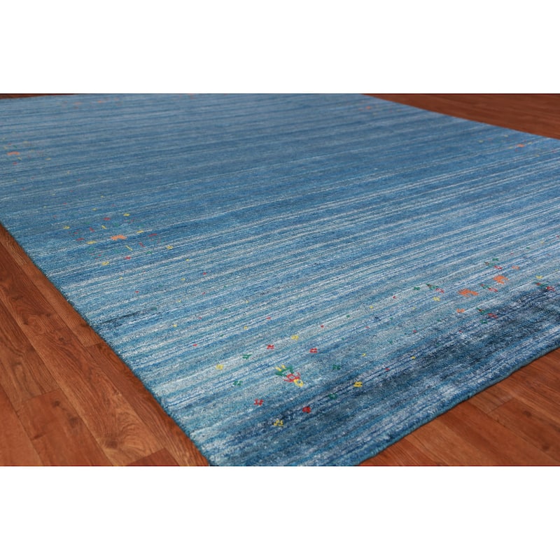 Hand Knotted Oriental 100% Wool Carpet Tribal Tribal Navy Blue & Blues Gabbeh Area Rug - 9' 10'' X 7' 10''