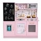 preview thumbnail 3 of 7, Light Pink Toddler Pretend Play Kitchen Set with Towel Rack and Convenient Handle - 32" x 9.5" x 31.5"
