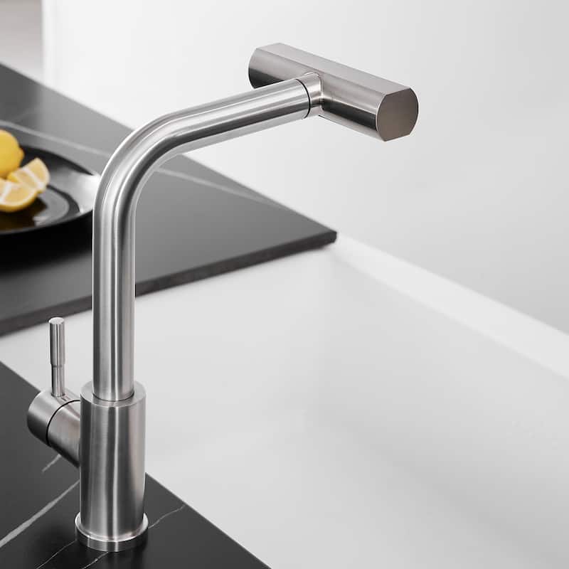 Single Handle Stainless Steel Pull-out Kitchen Faucet with Wide Spray