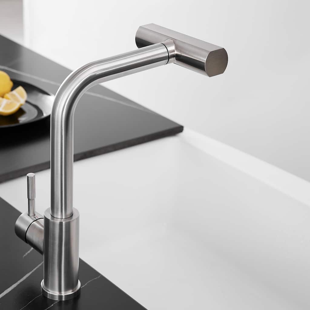 Single Handle Stainless Steel Pull-out Kitchen Faucet with Wide Spray