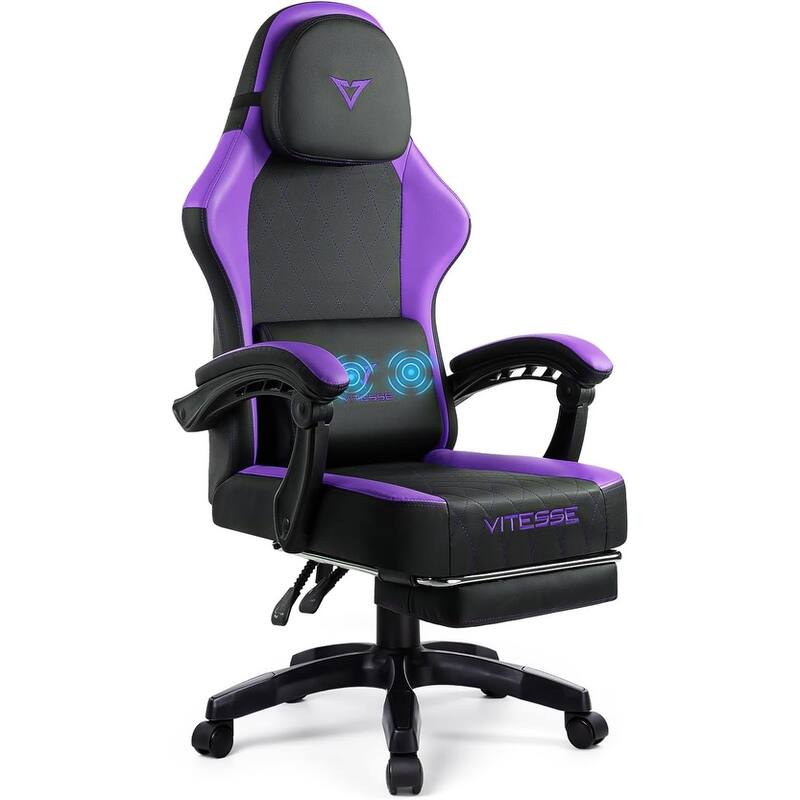 BOSSIN Ergonomic Gaming Chair – 400 lbs Support, PC/Racing Office Chair with Adjustable Swivel, Lumbar Vibration & Headrest - Purple