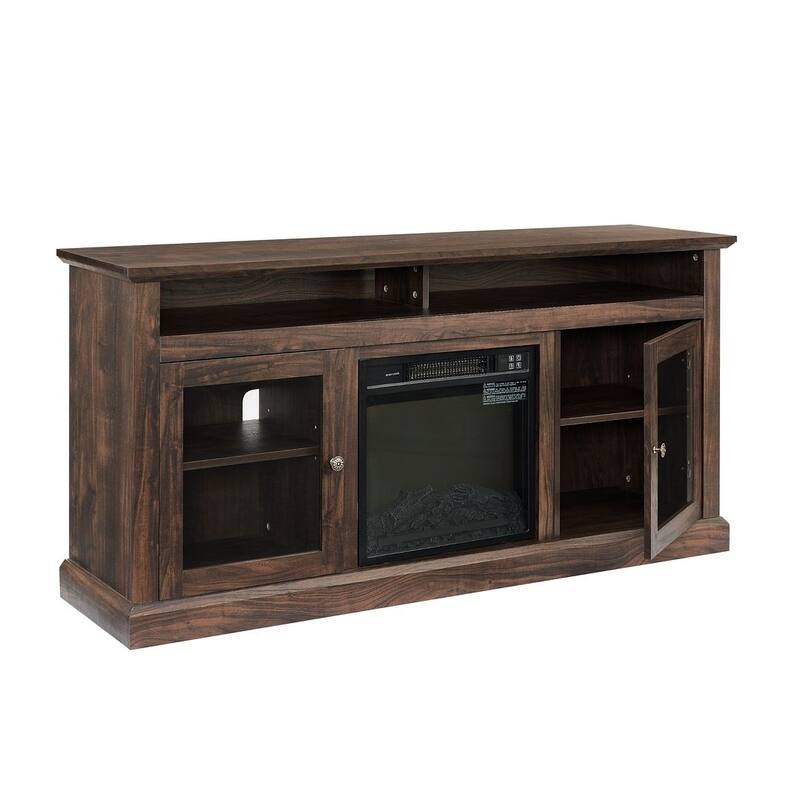60'' American Traditional Style Contemporary TV Media Stand with Fireplace Insert