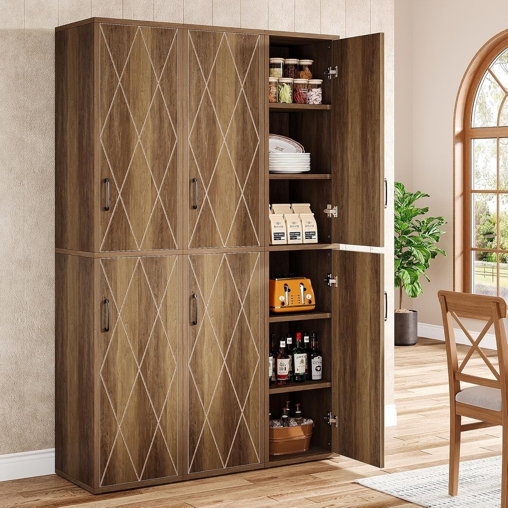 75.39" White/ Nature Wooden Bathroom Cabinet with Doors and Shelves