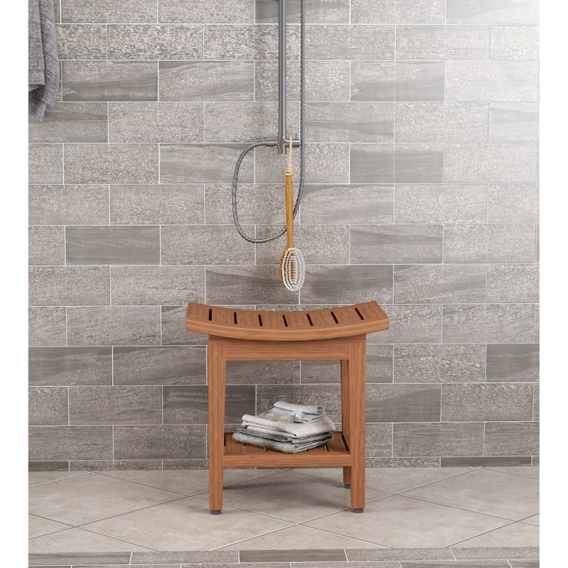 Patented Maluku Teak Shower Bench with Shelf