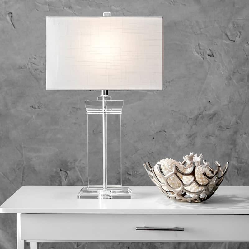 Nuloom 25" Helena Crystal Ionic Column Cotton Blend Shade Table Lamp - 9"W x 15"D x 25"H - 9"W x 15"D x 25"H - Clear