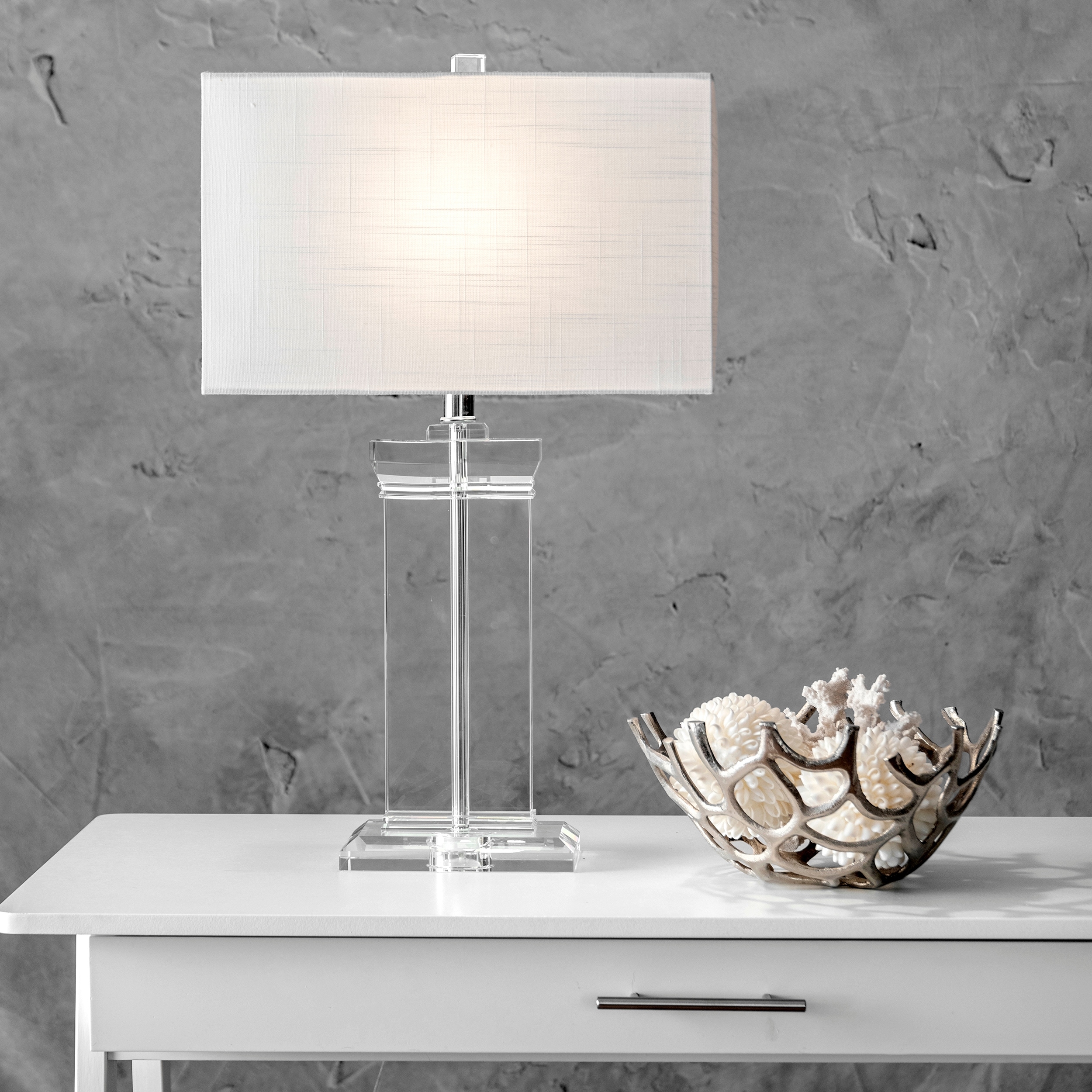Nuloom 25" Helena Crystal Ionic Column Cotton Blend Shade Table Lamp - 9"W x 15"D x 25"H