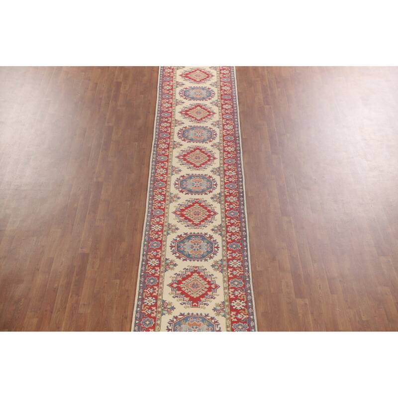 Kazak Runner Rug Hand-Knotted Beige Wool Carpet - 2'8" x 25'8"