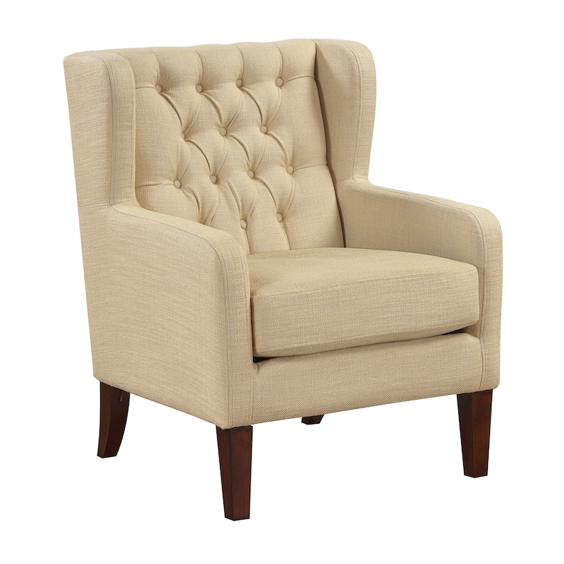 Clark 30" Modern & Contemporary Textured Fabric Button-Tufted Wing Back Accent Chair - Beige