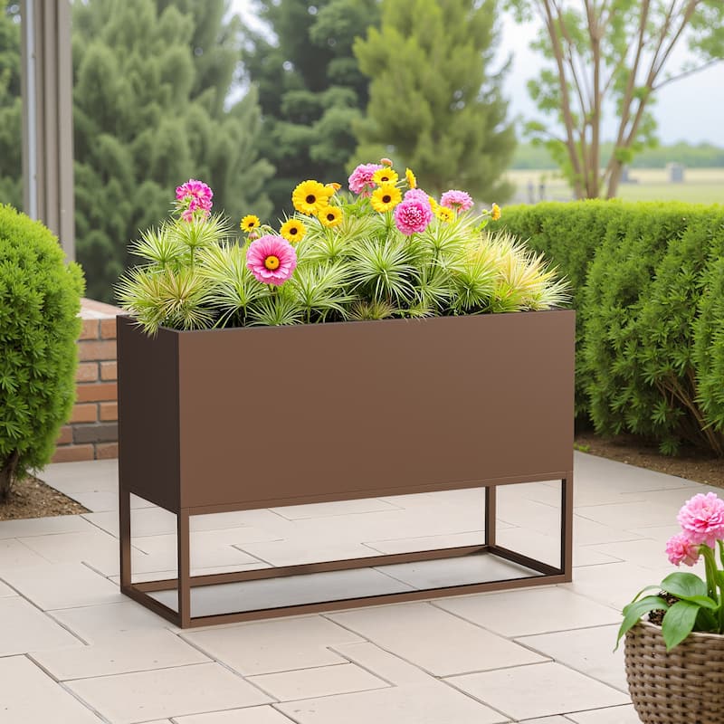 47*18*18 inch Large Metal Rectangular Planter with Shelves and Drainage Holes for Indoor/Outdoor Use, Perfect for Tall Plants