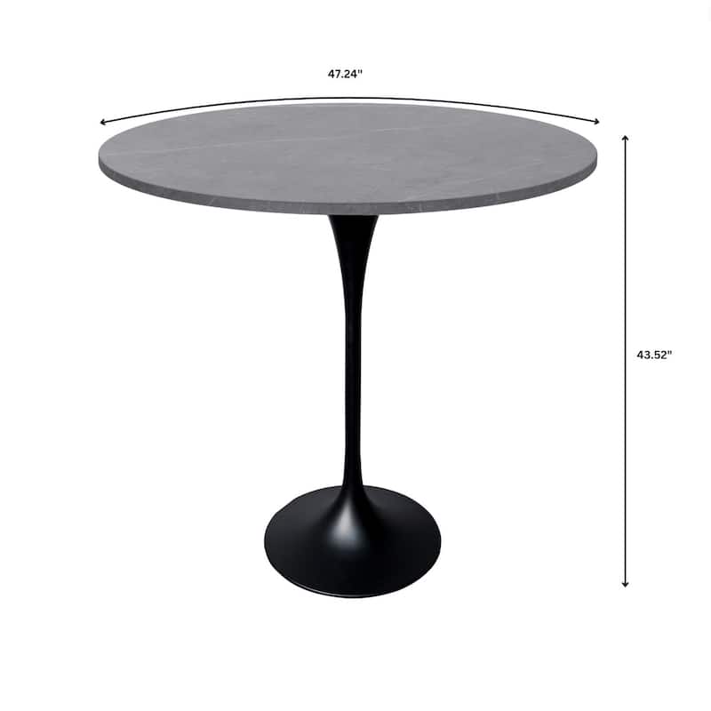 LeisureMod Verve 48" Round Dining Table with Sintered Stone TableTop and Black Steel Base for Kitchen & Dining Room