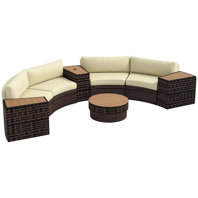 8PCS PE Rattan Patio Set, 4 Chair Tables Storage Umbrella Hole