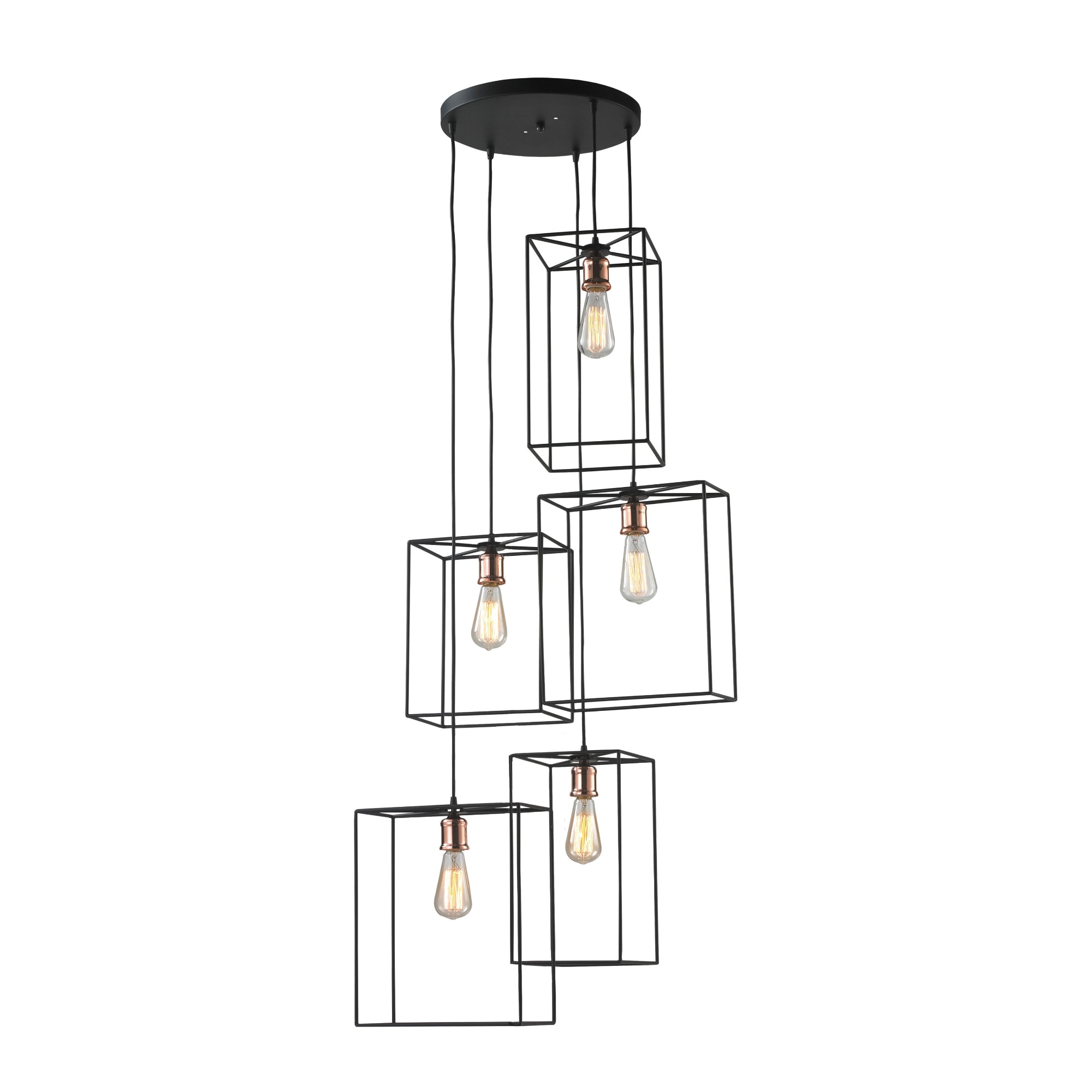 5-Light Multi-Tier Geometric Chandelier - 63" - Bronze and Copper Finish