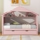 preview thumbnail 3 of 15, Pink Twin Size Solid Wood House Bed with Trundle & Storage