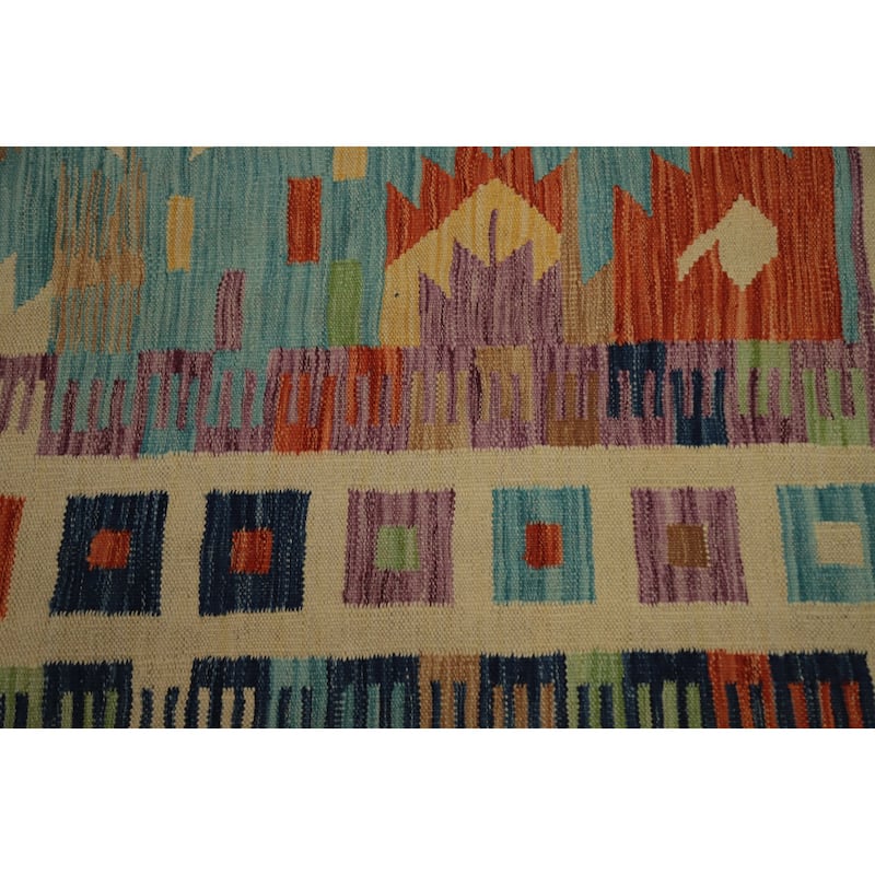 Hand Woven Oriental 100% Wool Carpet Southwestern Modern Navy Blue & Blues Kilim Area Rug - 9' 2'' X 6' 0''