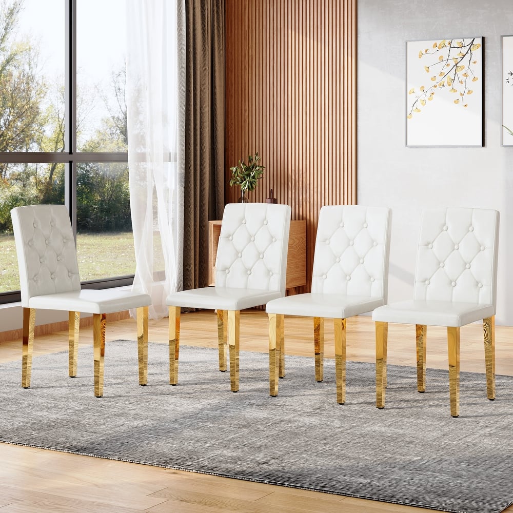 Modern PU Dining Chair with Ergonomic Buckle Backrest and Adjustable Non-Slip Feet, for Restaurants, 4-Piece Set