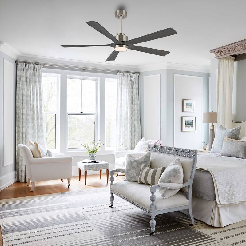WINGBO 52" and 60" Solid Wood DC Motor Integrated LED Ceiling Fan with Remote - 52 inch - Nickel
