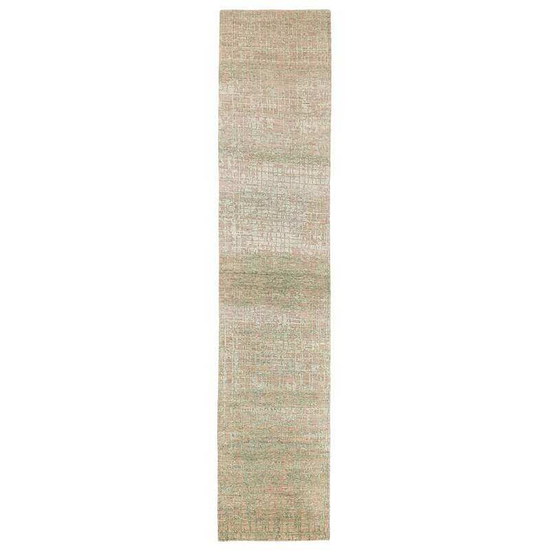 ECARPETGALLERY Hand-knotted Legacy Light Green Silk, Wool Rug - 2'6 x 12'2