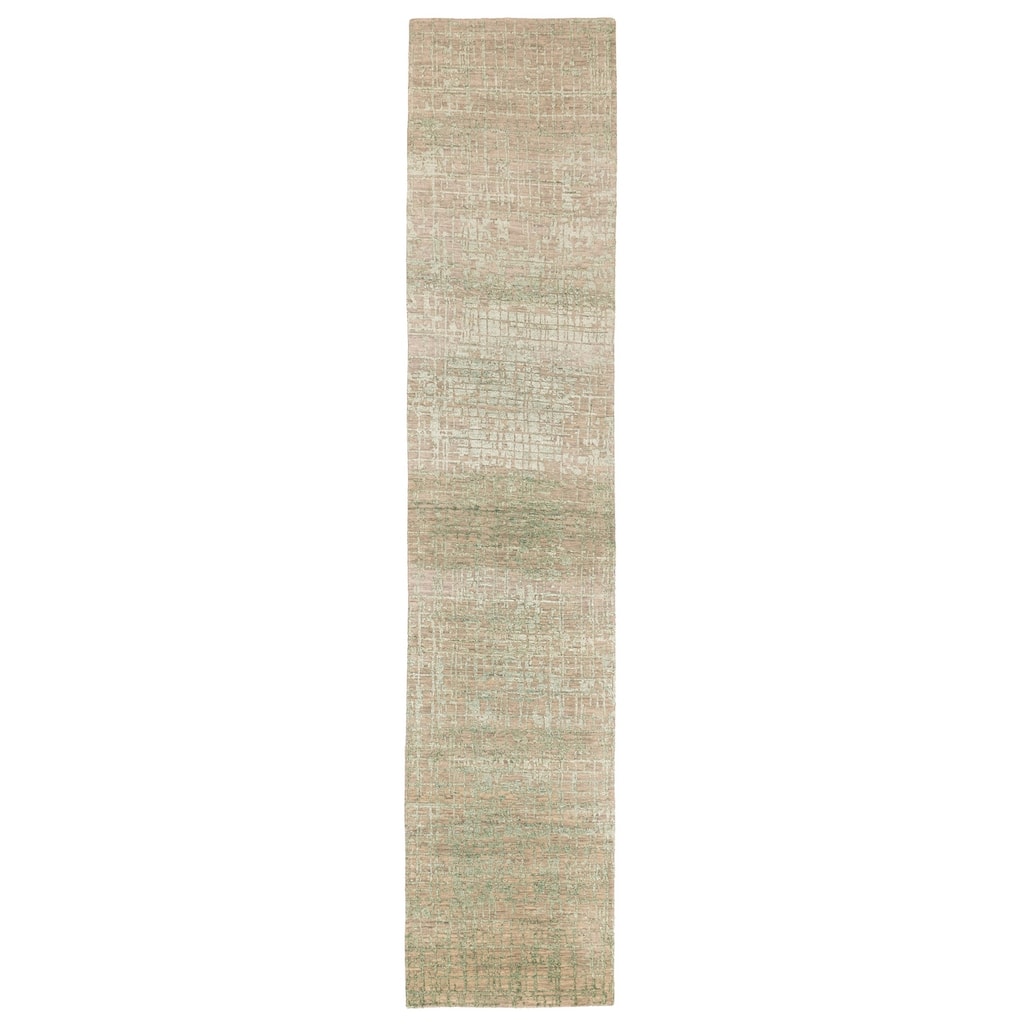 ECARPETGALLERY Hand-knotted Legacy Light Green Silk, Wool Rug - 2'6 x 12'2