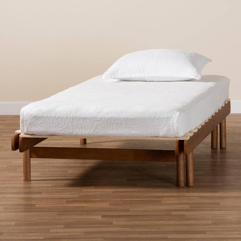 Bolivia Mid-Century Modern Walnut Brown Wood Expandable Twin to King Bed Frame
