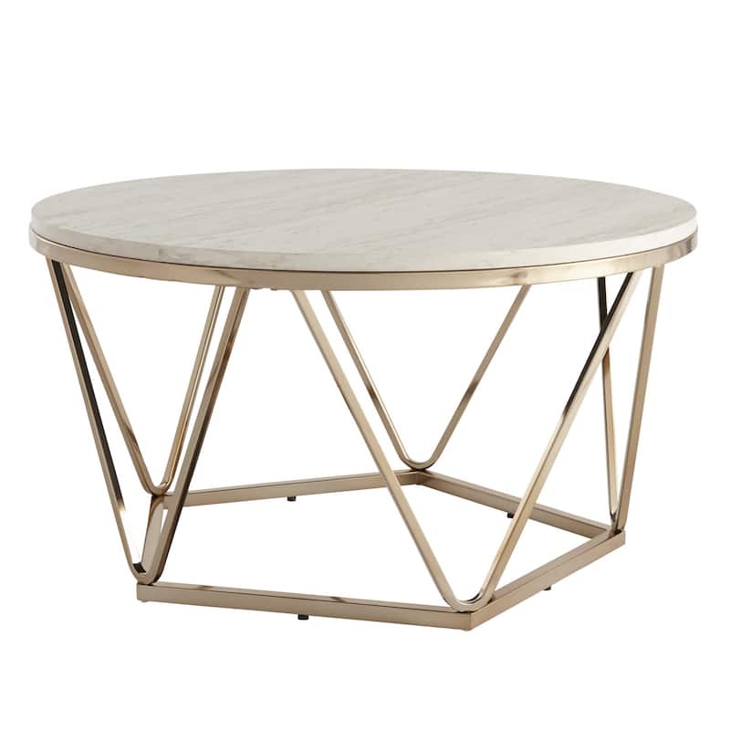 HomeRoots 33" Champagne Solid Manufactured Wood And Metal Round Coffee Table - 17.75" H x 33" W x 33" D