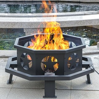 35 inch Fire Pit for Outside, Heavy Duty Wood Burning Fire Pits