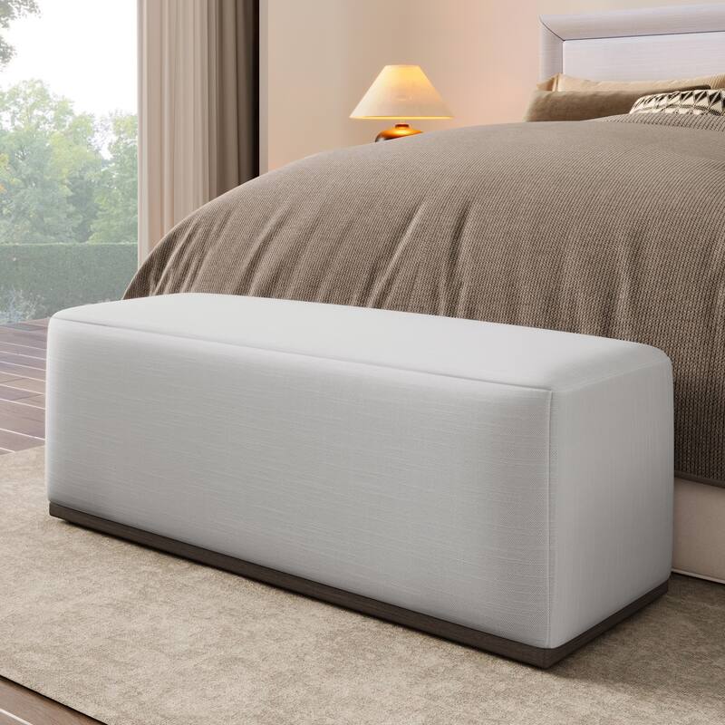 Roomfitters Simple Elegant Upholstered Footstool Bench, Fabric Seat, White - White