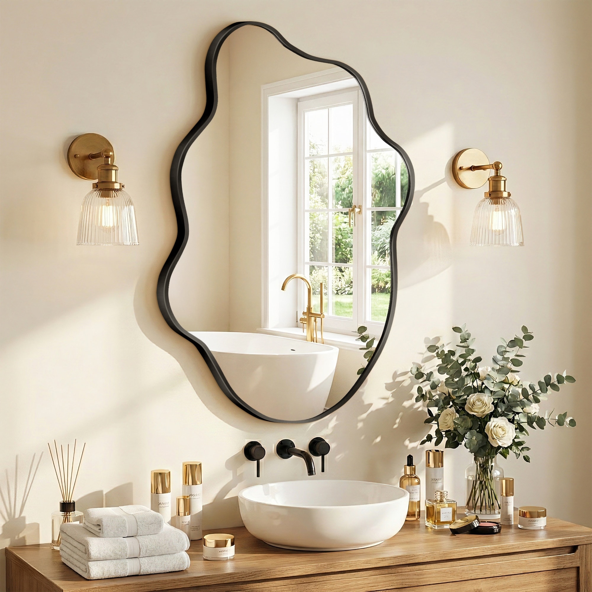Aluminum Alloy Framed Irregular Wall Mirror Decorative Bathroom Mirror - 24x36