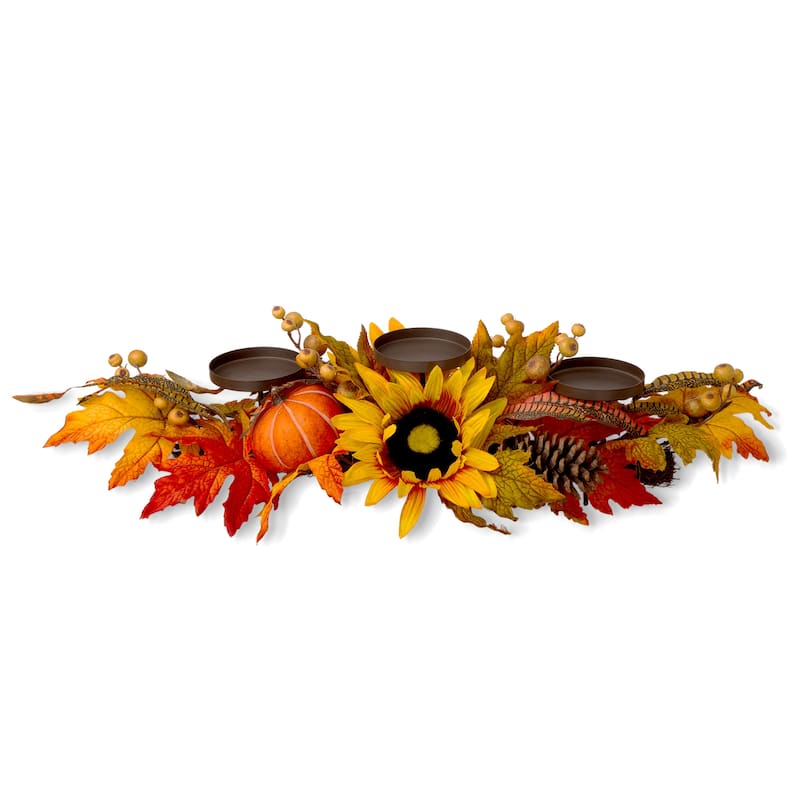 Glitzhome 24" Metal Fall Floral Candle Holder Center Piece
