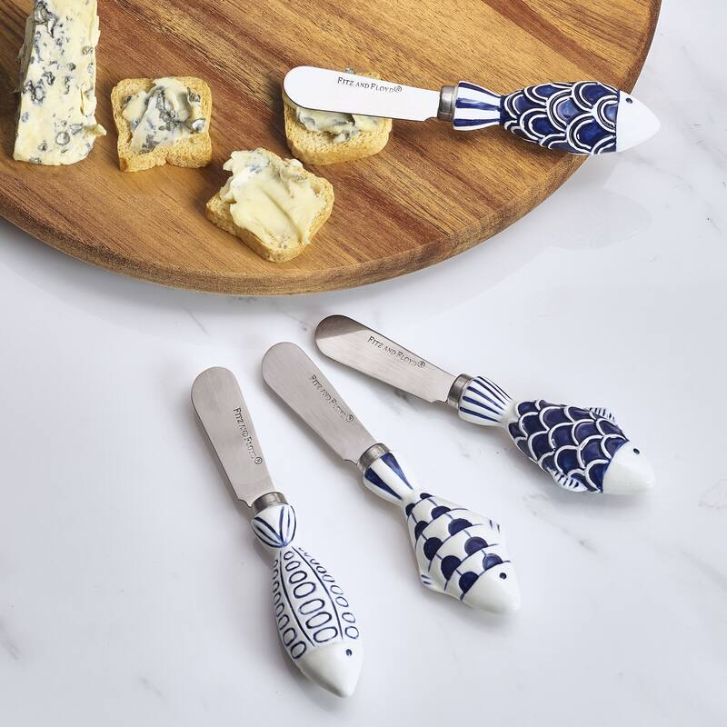 Fitz and Floyd Set of 4 Blue Fin Spreaders, Assorted