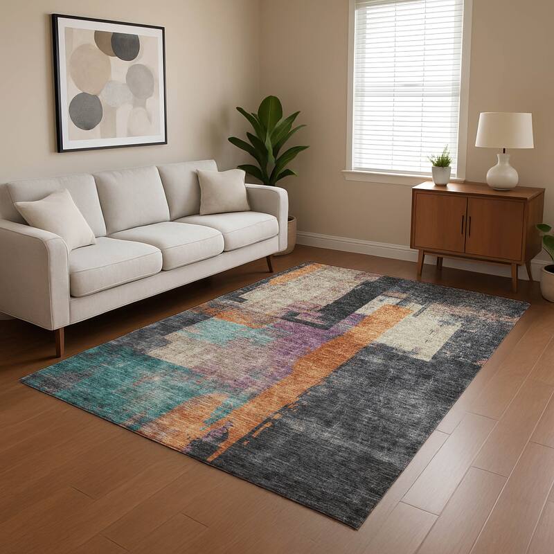Premium Washable Super Soft Abstract Contemporary Mayfield Rug - Charcoal - 8' x 10'