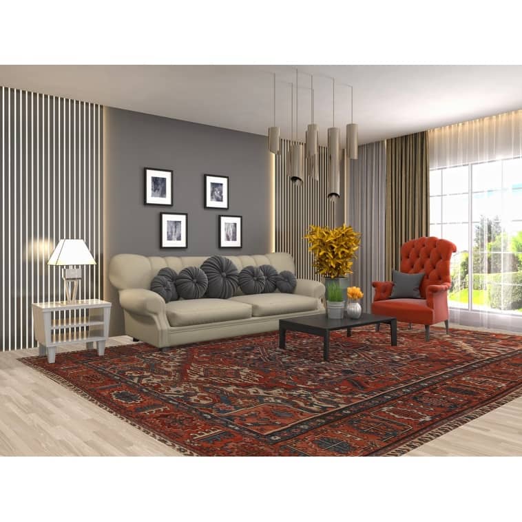 Pre-1900 Antique Heriz Persian Rug Handmade Wool Carpet - 8'11"x 12'5"