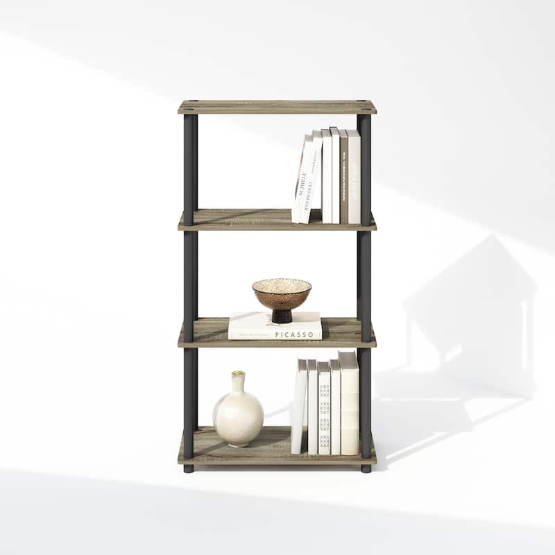 43.25 in. Tall French Oak/Black Wood 4-Shelf Bookcase