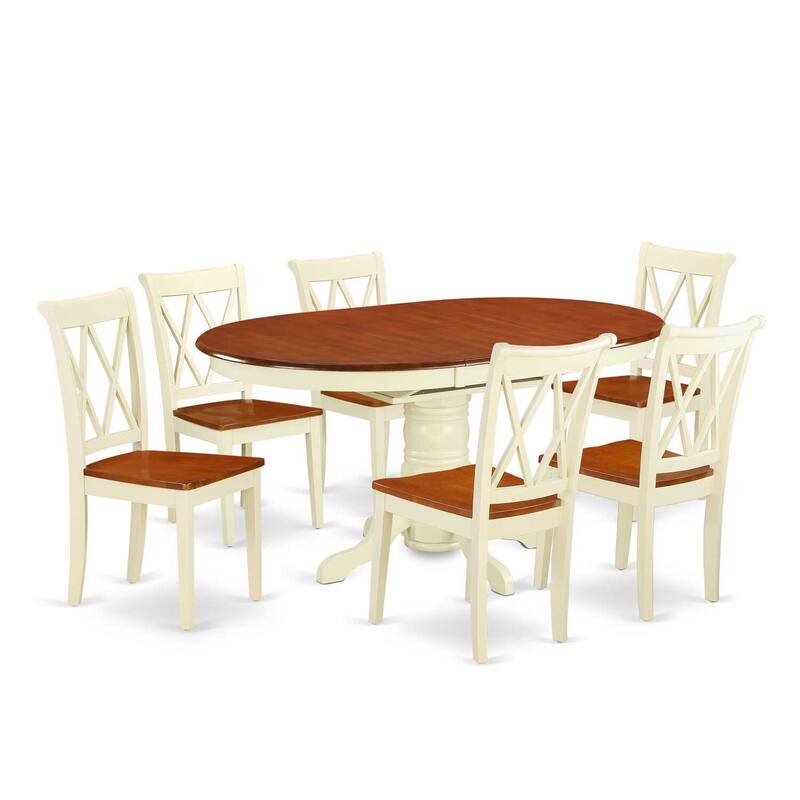 Dining Room Table Set 7 Piece Oval Wood Table with 6 Chairs - Buttermilk & Cherry Finish