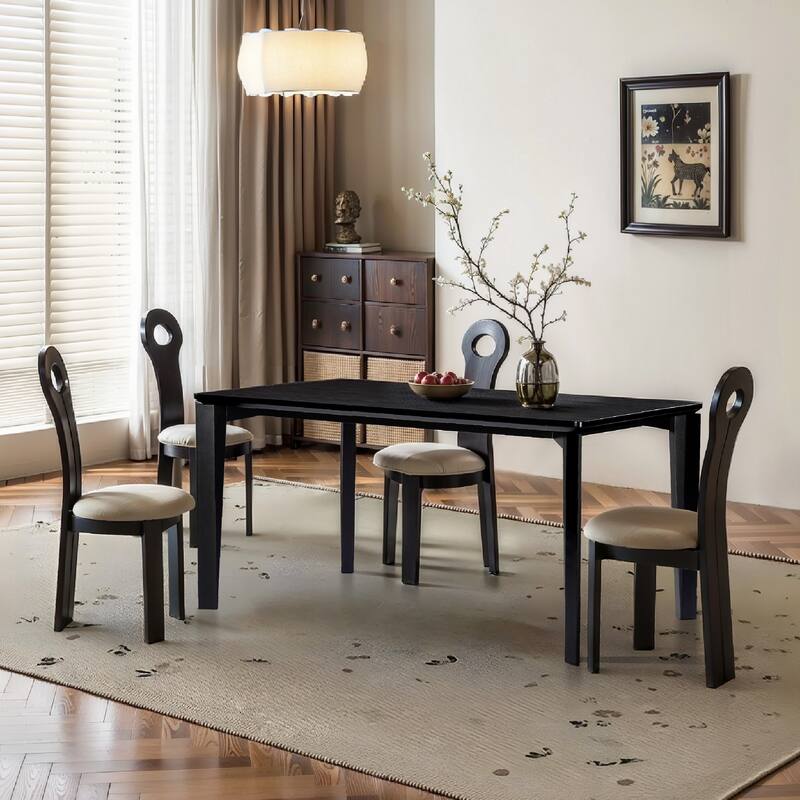 Wenge in Ash Veneer MDF Wood 6-Person Rectangle Dining Table with Rubberwood Legs - 59.06" Wide