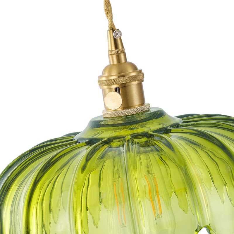 Modern 1-Light Pendant with Light Green Tinted Glass Shade and Electroplated Brass Finish
