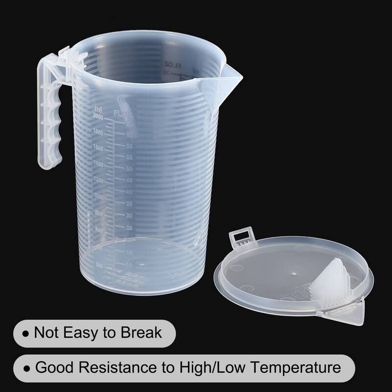 Graduated Beaker, 2000ml PP Plastic Cup Double Sided Black Graduations - Transparent