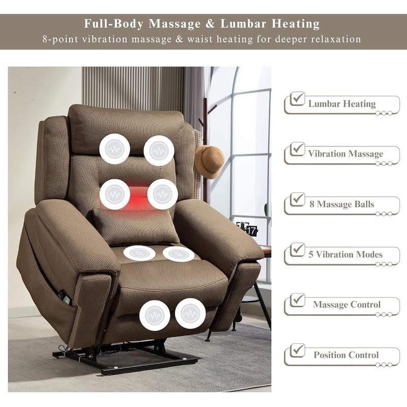 50'' Oversized Dual Motor Power Recliner Lift Chair with Massage and Heat，Mesh Fabric