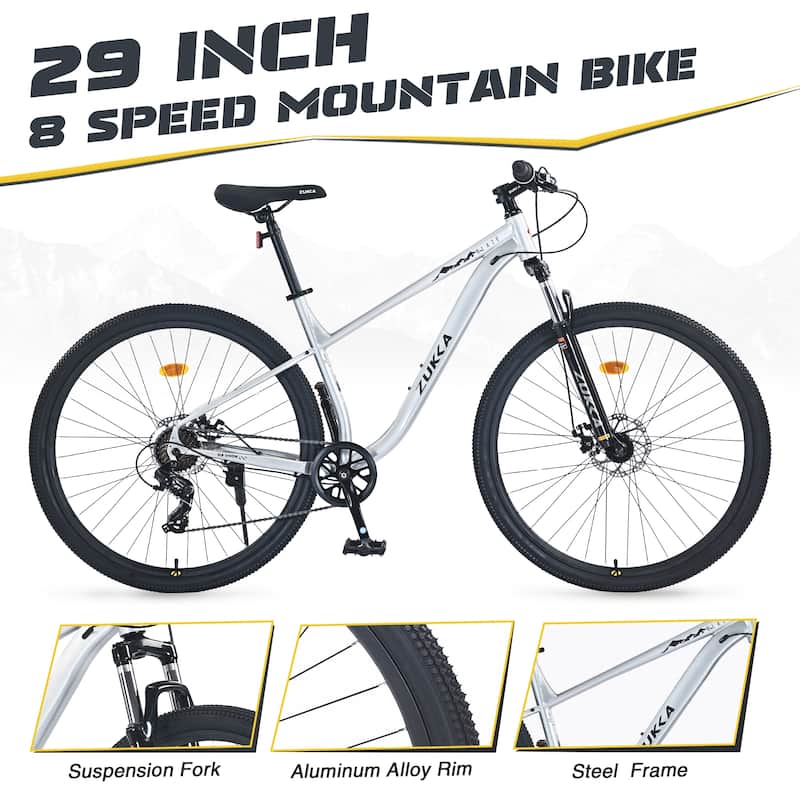 29 Inch Wheels 8 Speed Mountain Bike, For Men Women Boys And Girls, Front Suspension, Steel Frame