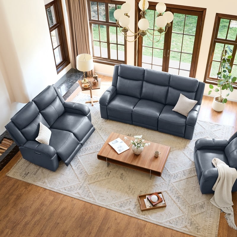 Spruce & Spring Hadlee Genuine leather Reclining Sofa with Multi-Function Console.