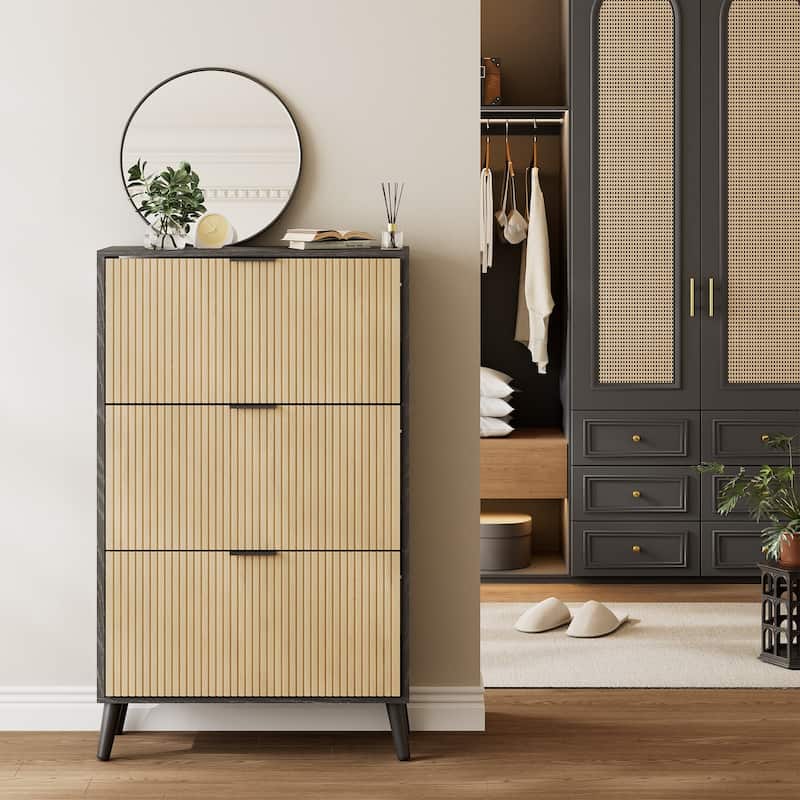 24 Pair Flip Drawer Shoe Storage Cabinet with Adjustable Shelves - 52.5'' H X 31.5'' W X 11.75'' D