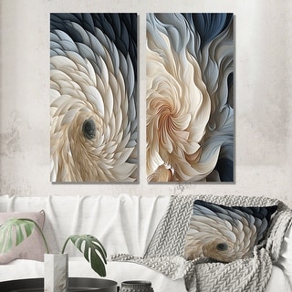 Designart "White And Blue Feather Spiral I" Abstract Geometric Canvas Set Of 2 - Modern White Wall Art Set 2 Pieces