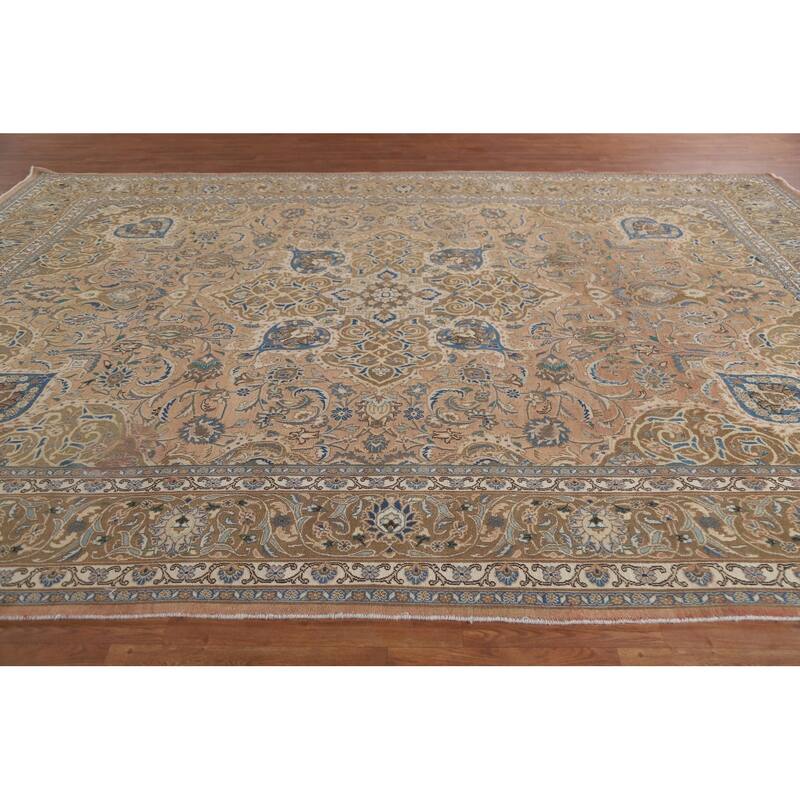 Hand Knotted Oriental 100% Wool Carpet Traditional Floral Oranges & Rust Mashad Area Rug - 13' 0'' X 9' 7''