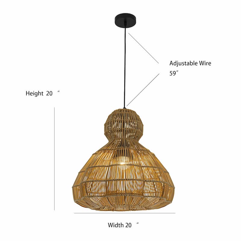 Ciel 1-Light Wicker Outdoor Pendant Light, Coastal Boho Style Scalloped- Handwoven
