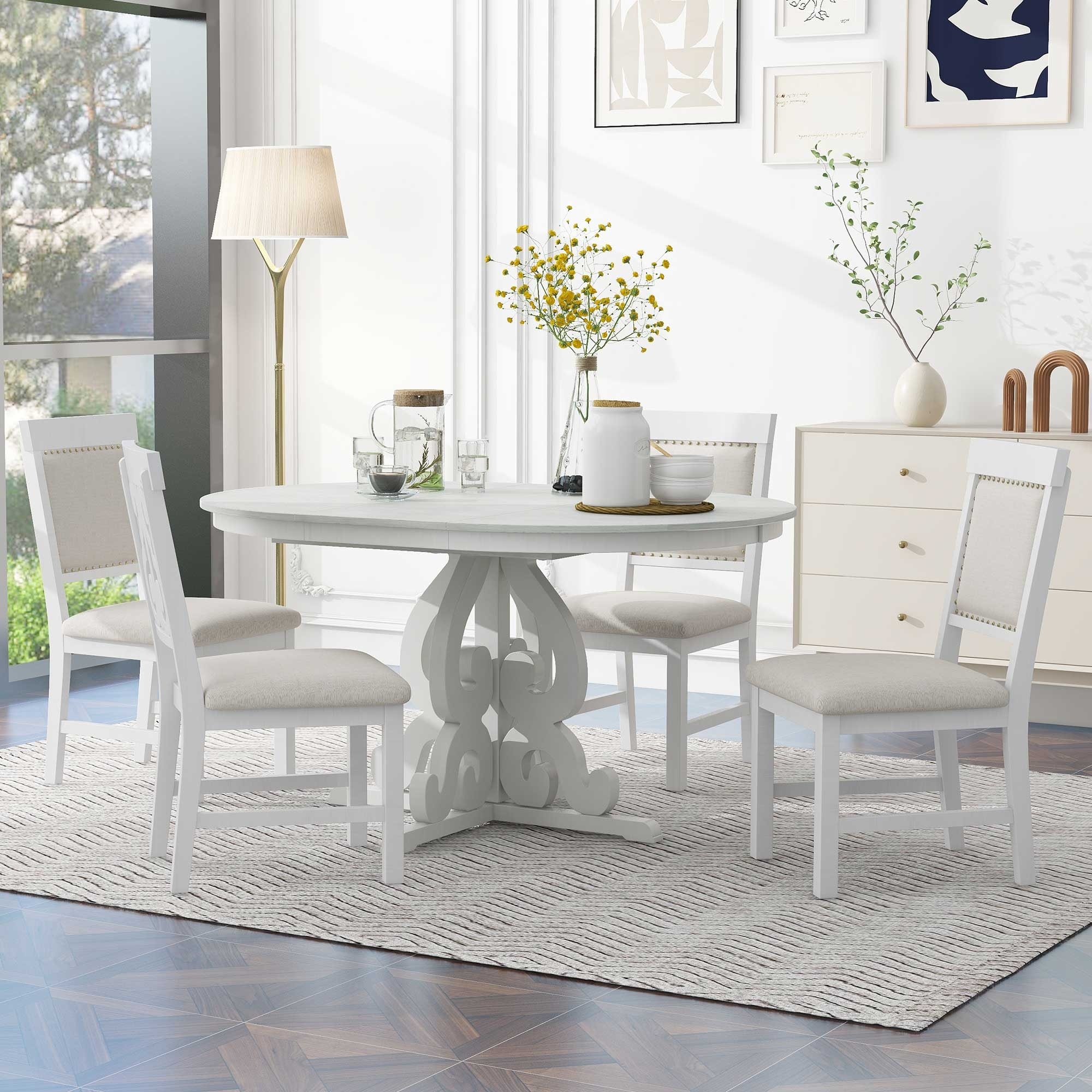 Antique White 5 Piece Extendable Dining Table Set with 4 Dining Chairs Bed Bath Beyond 39923203