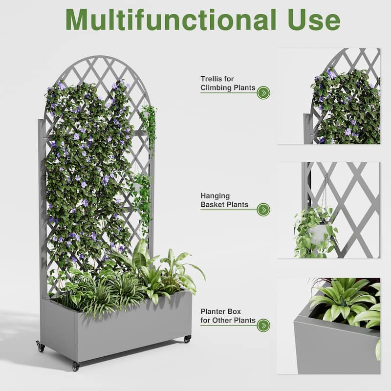Movable Raised Garden Bed with Trellis and Lockable Wheels - 71*35