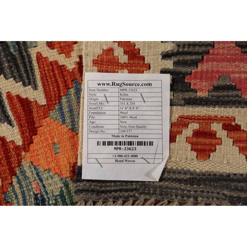 All-Over Kilim Oriental Area Rug Hand-Woven Wool Carpet - 8'4"x 11'6"
